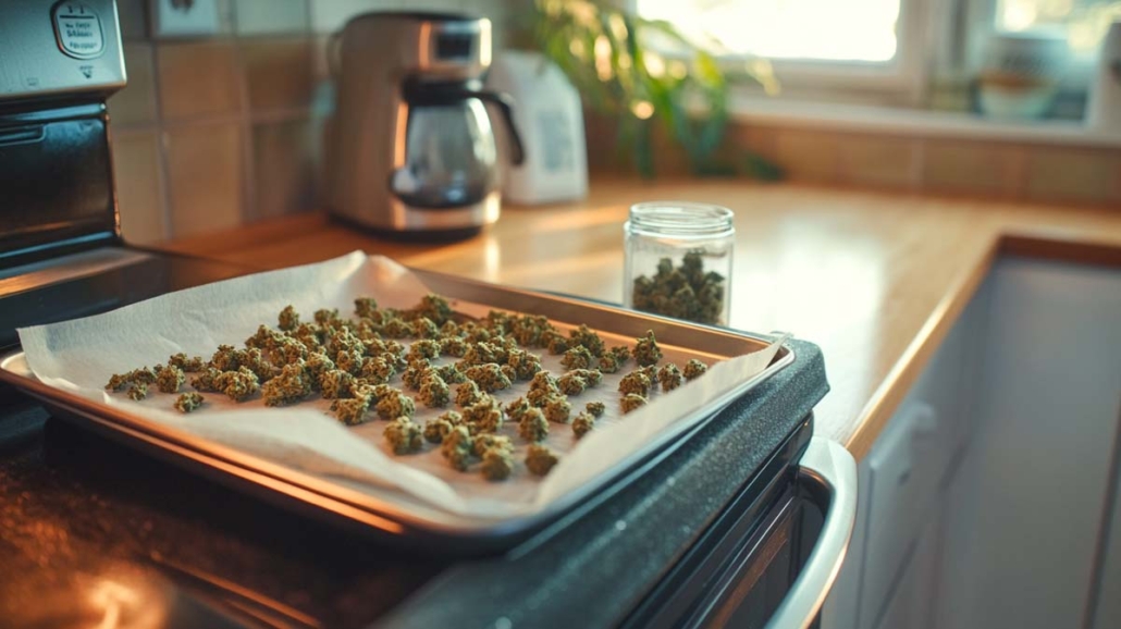 cannabis-carboxylgruppe-aktiviert-thc-lebensmittel-backblech-trocknen-essen-edibles-grundlage