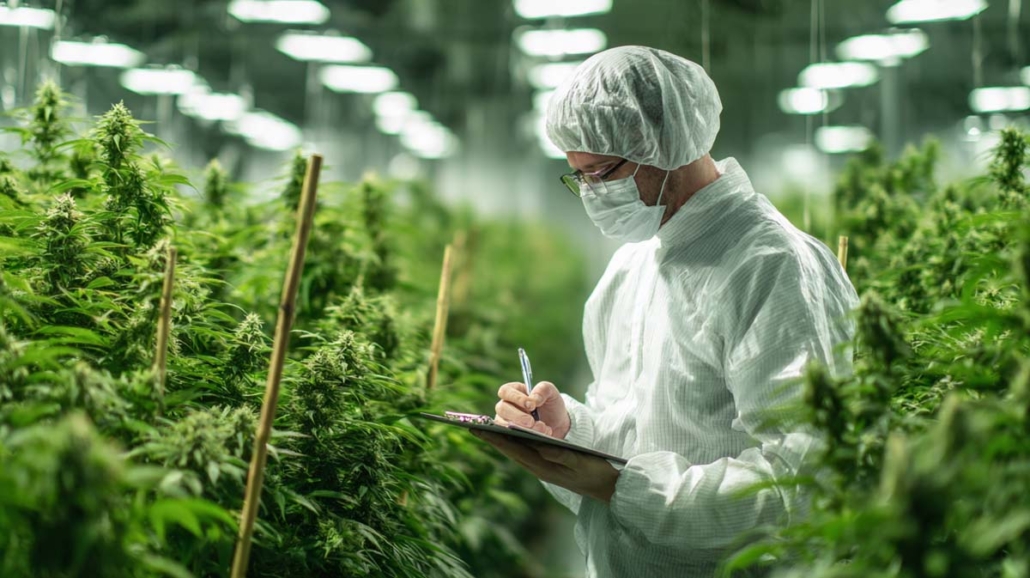 cannabis-hersteller-plantage-doku-foto-laborantin-indoor-wachstum-kurz-vor-bluete